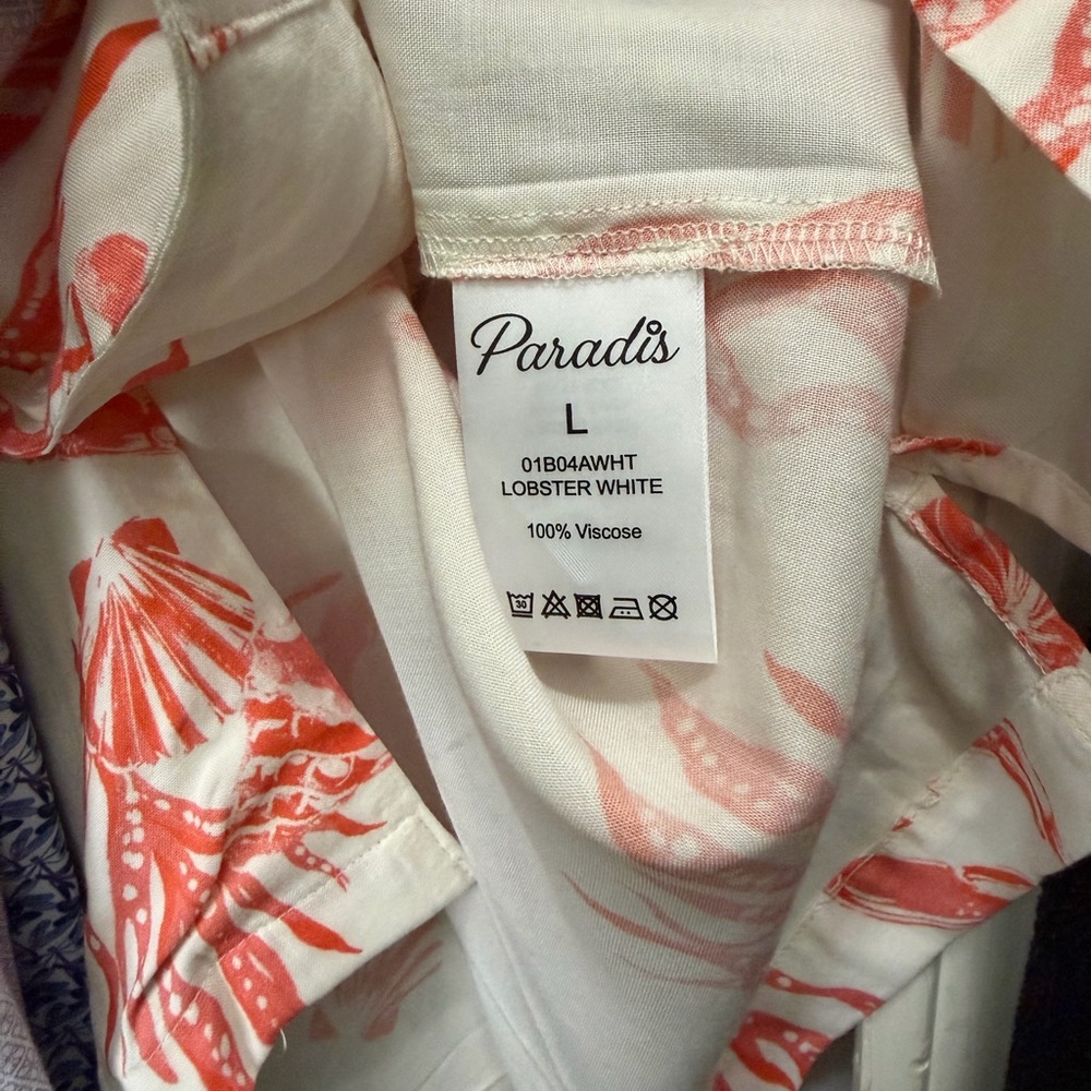 Men’s Short-Sleeve Lobster Print Shirt - Cream with Coral - Picture 8 of 12